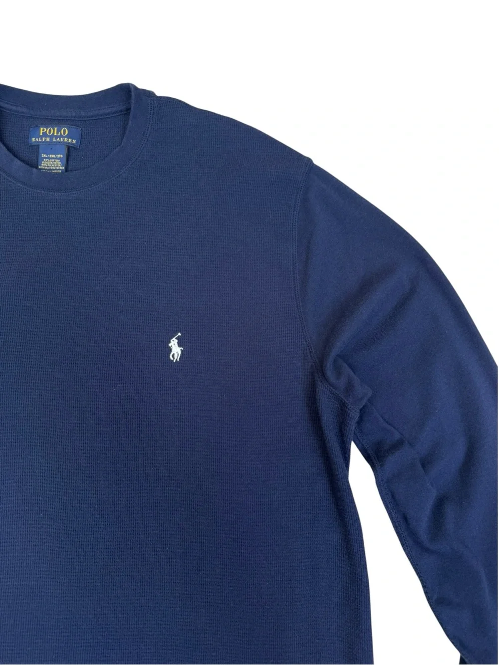 Polo Ralph Lauren Navy Blue Waffle Knit Thermal Long Sleeve Shirt 2XL Big & Tall